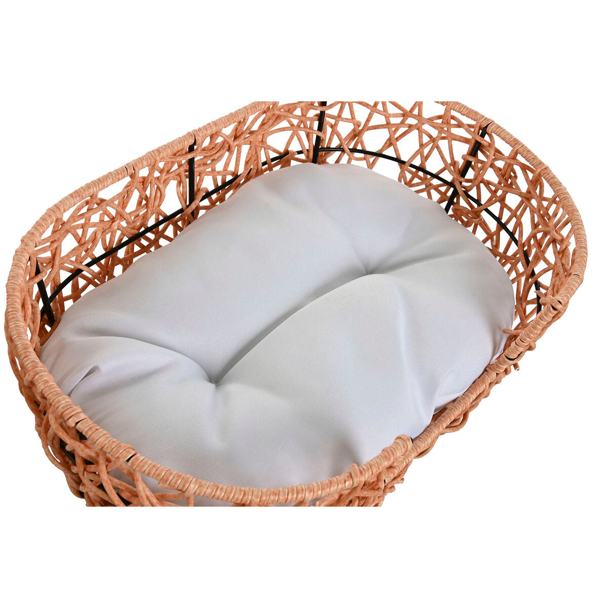 Säng för husdjur Home ESPRIT Vit Ljusbrun Metall syntetisk rattan 50 x 35 x 14 cm (2 Delar)