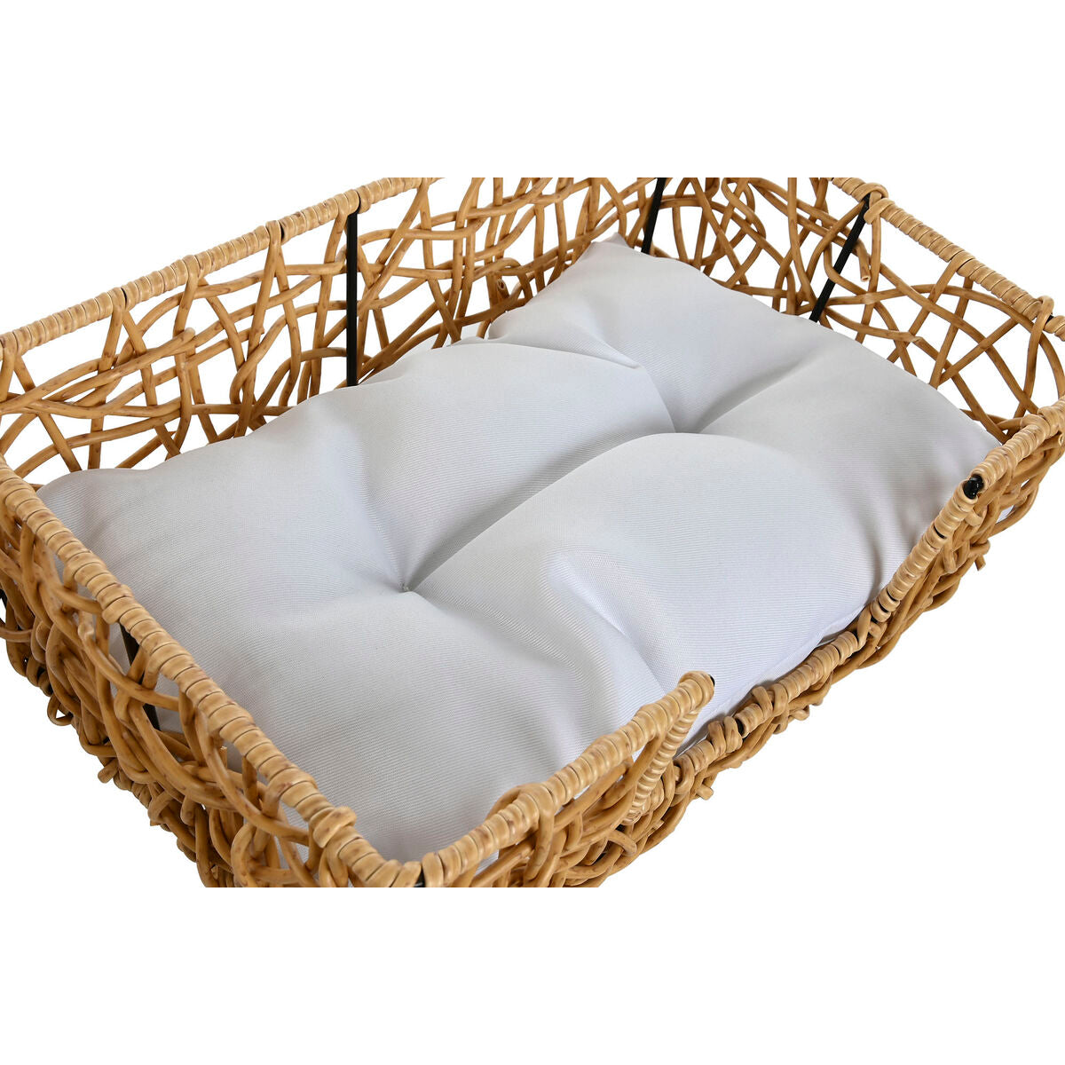 Säng för husdjur Home ESPRIT Vit Ljusbrun Metall syntetisk rattan 50 x 35 x 14 cm (2 Delar)