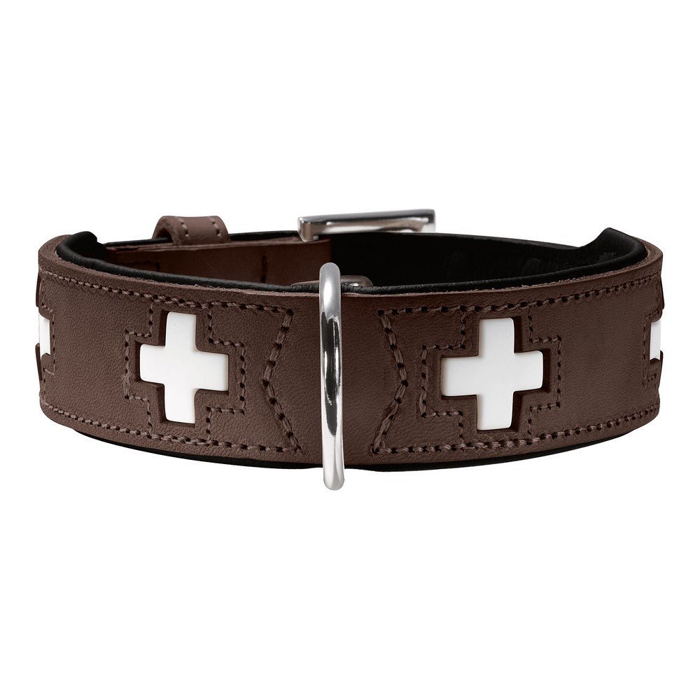 Hundhalsband läder Swiss | Enastående hantverk | Brun, M-L (60)