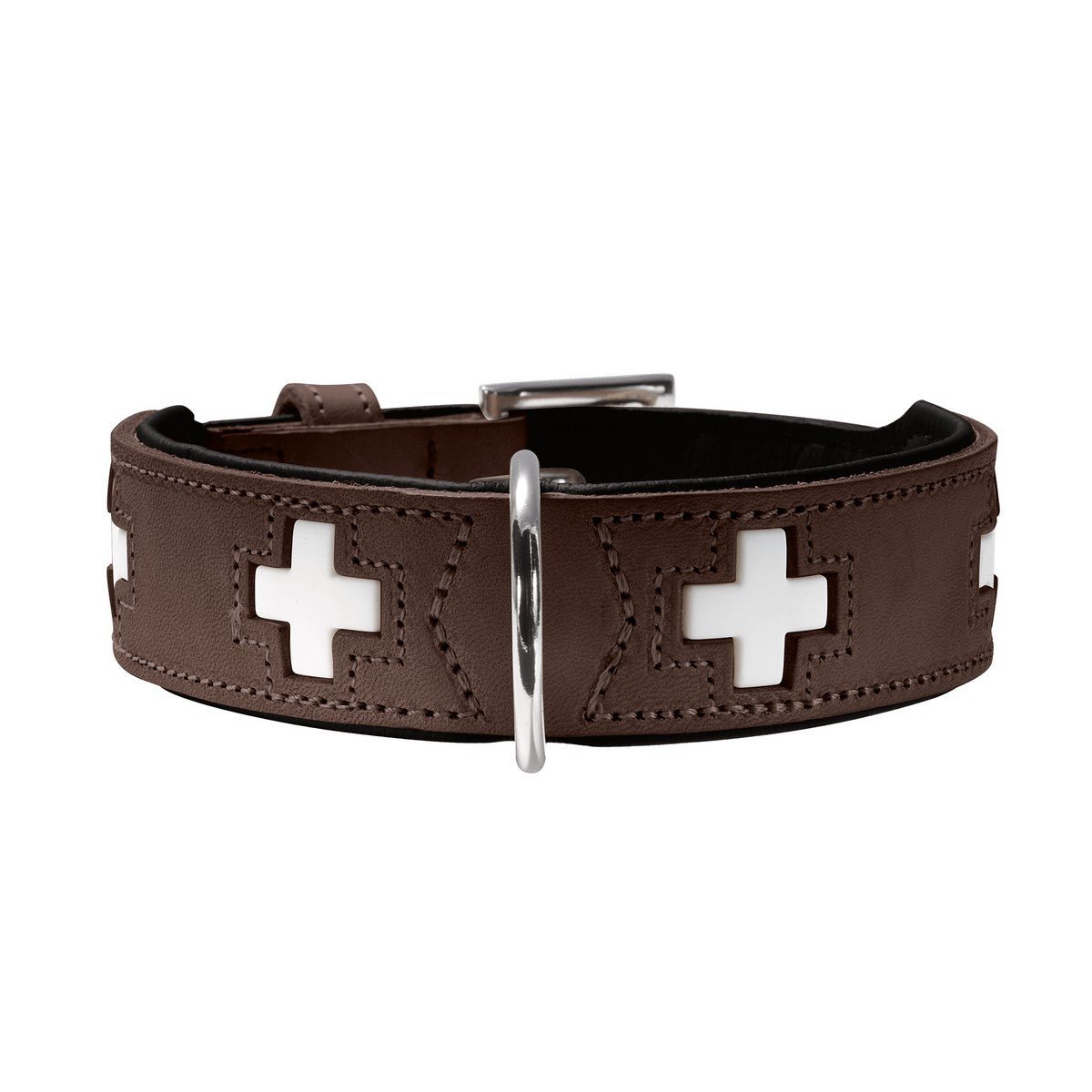 Hundhalsband läder Swiss | Enastående hantverk | Brun, S-M (50)