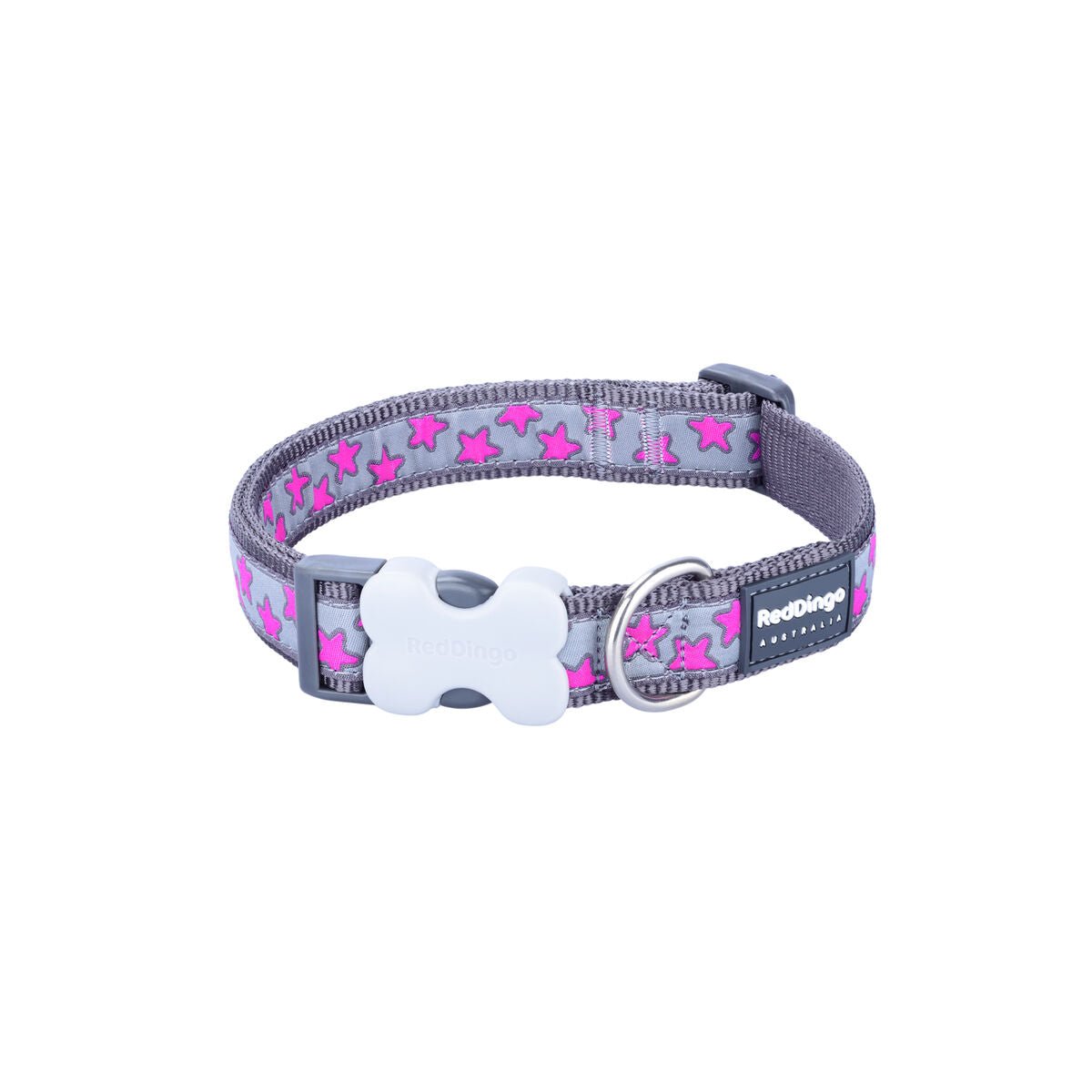 Hundhalsband Red Dingo STYLE HOT PINK ON COOL GREY 15 mm x 24-36 cm Grå