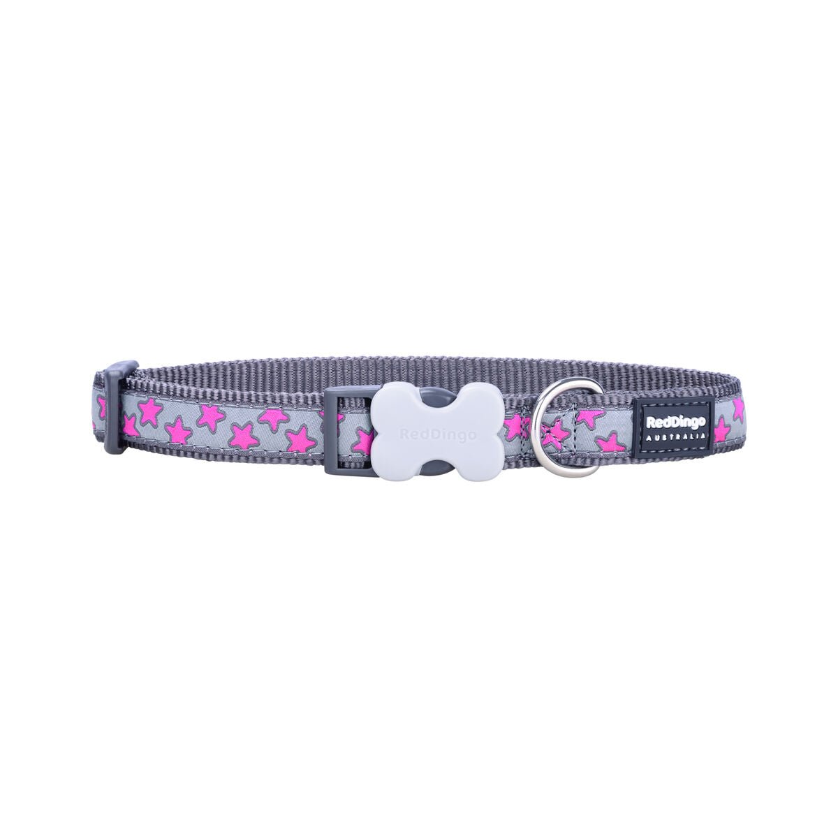 Dog collar Red Dingo STYLE HOT PINK ON COOL GRAY 31-47 cm