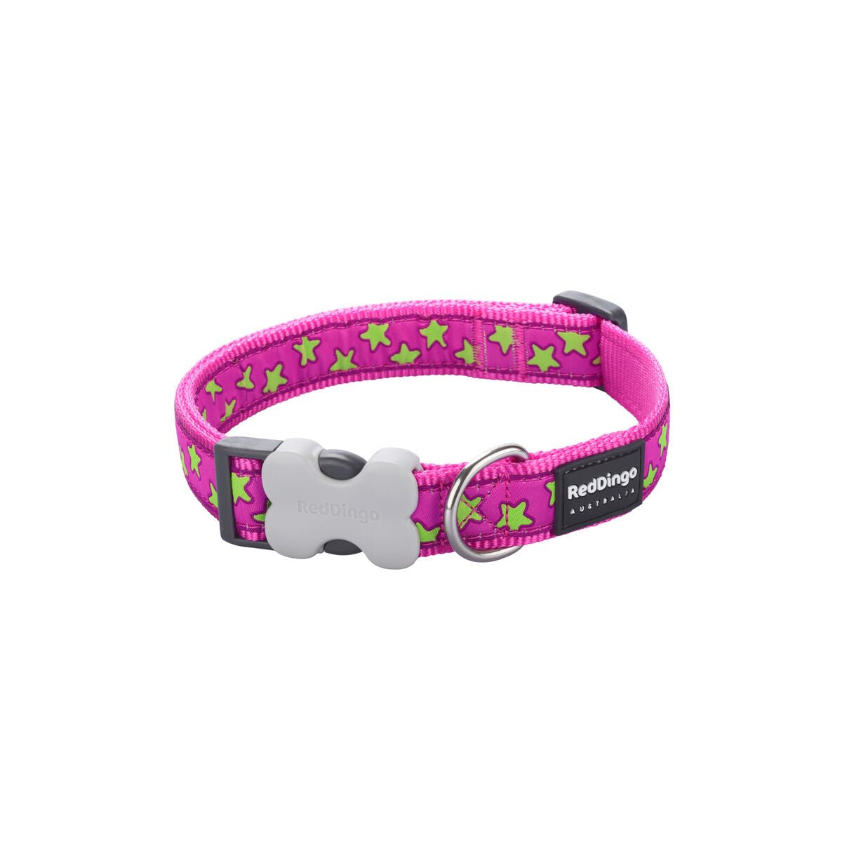 Dog collar Red Dingo STYLE STARS LIME ON HOT PINK 31-47 cm