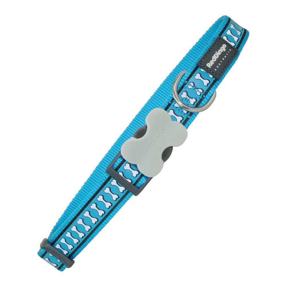 Reflective dog collar Red Dingo Bone Turquoise (1.2 x 20-32 cm)