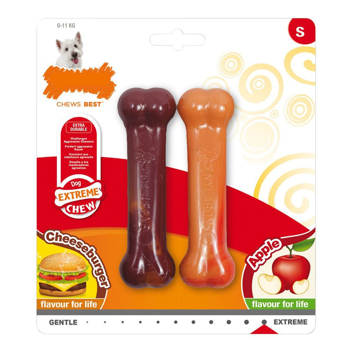 Dog Chew Toy Nylabone Extreme Chew Twin Apple Cheese Hamburger Size S Nylon (2 pcs)