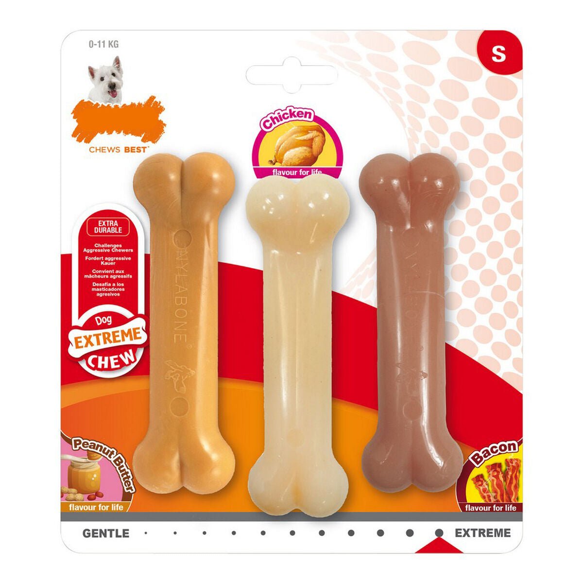 Dog Chew Toy Nylabone Extreme Chew Value Pack Bacon Peanut Butter Size S Chicken Nylon (3 pcs)