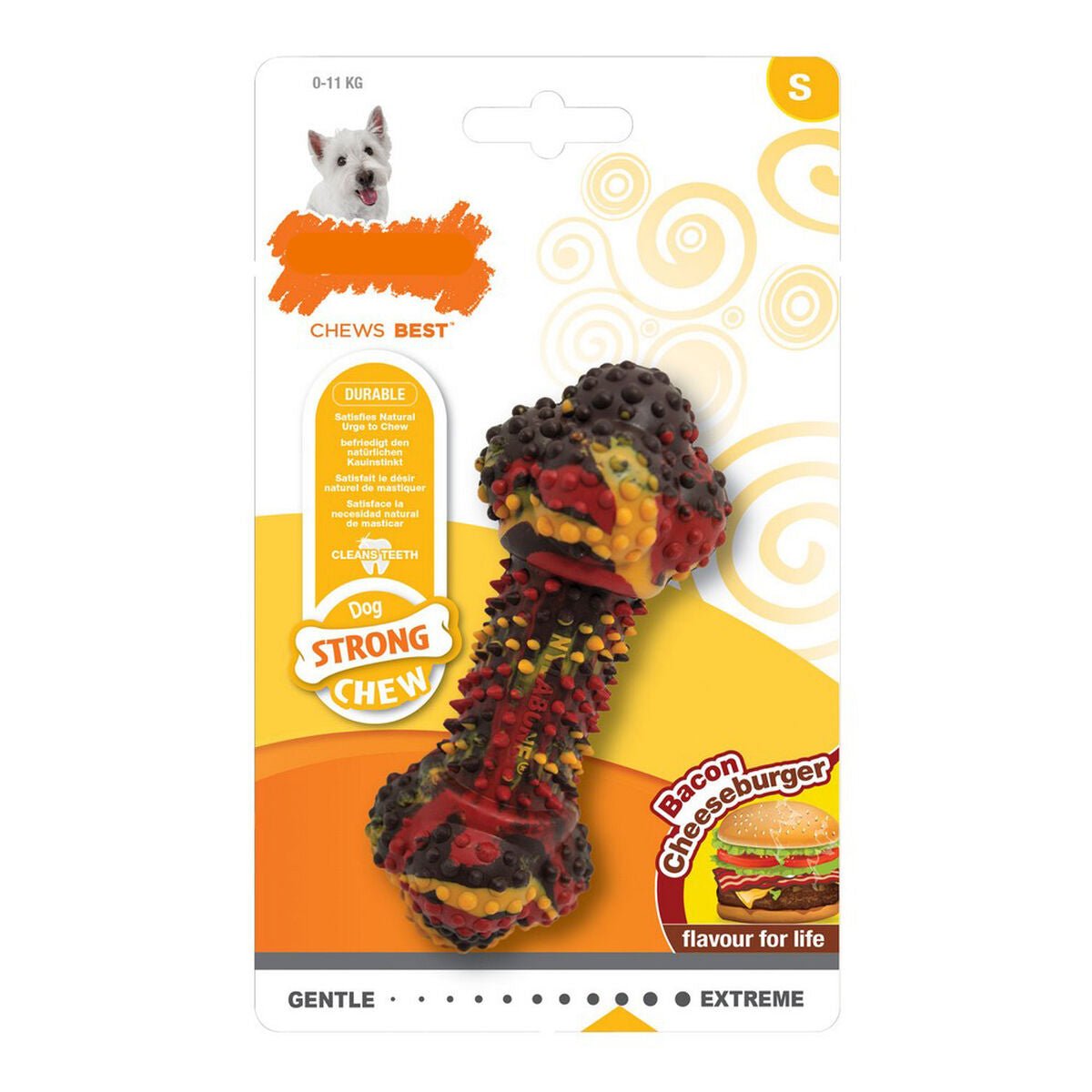 Dog Chew Toy Nylabone Strong Chew Bacon Cheese Hamburger Rubber Size S